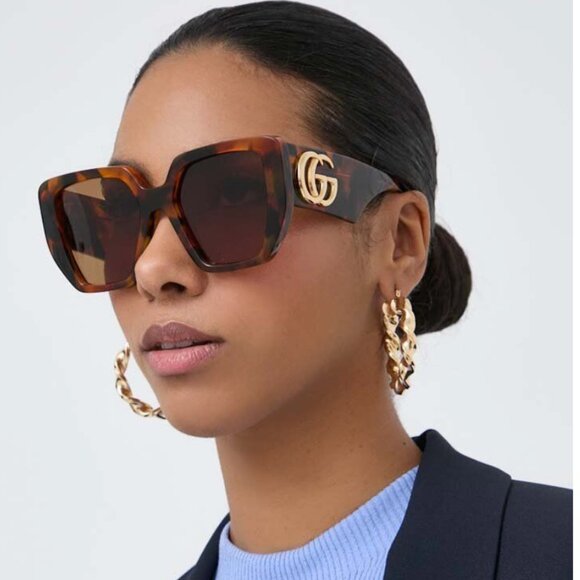 Gucci Brown and Gold Sunglasses Luxurious Designer Accessory - Picture 1 of 6